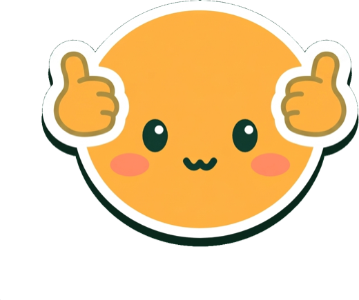 Thumbs, the Two Thumbs mascot: a round mango buddy giving two thumbs up